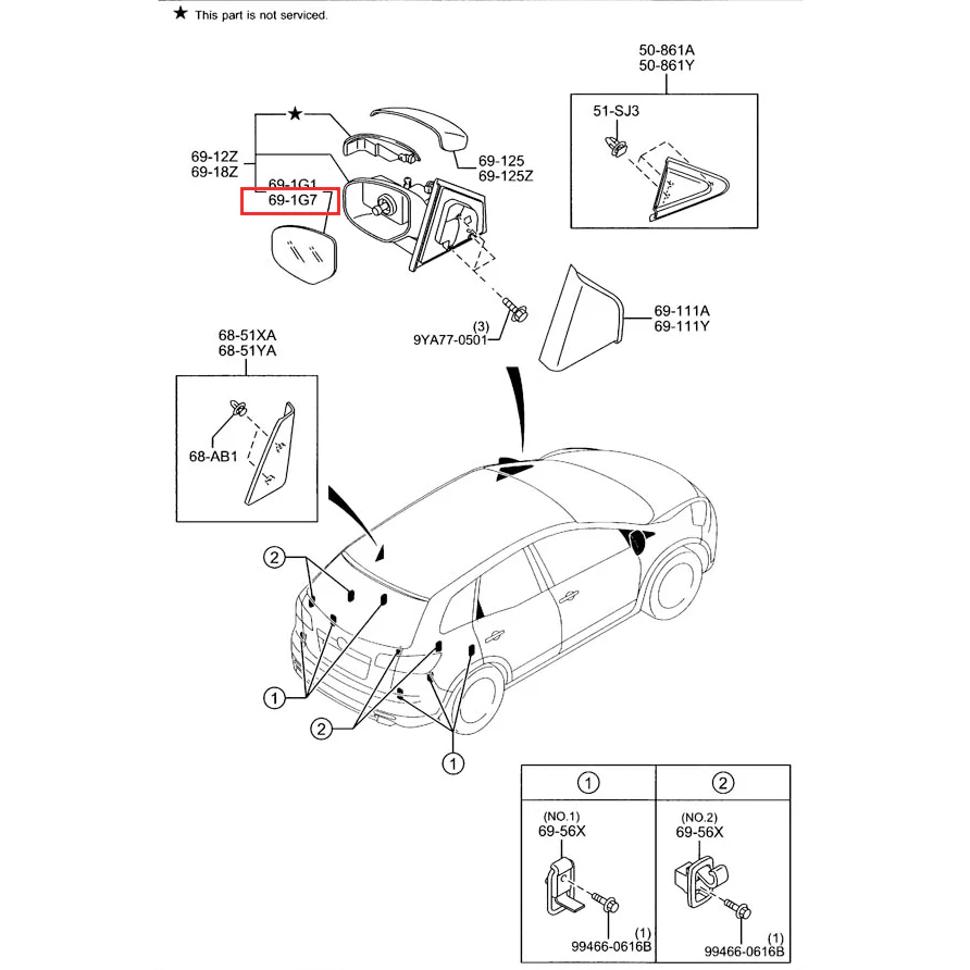 Side View Mirror Glass (Right Side) | Mazda2 (2011-2014) - Image 3